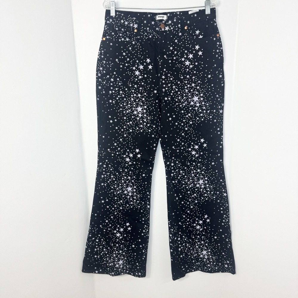 Wrangler Wanderer High Rise Flare Jeans Womens 31 Black Star Print Celestial - Picture 3 of 13